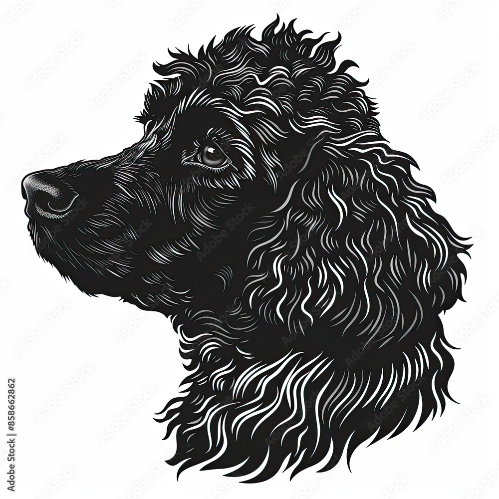 A black and white drawing of a poodle dog A black and white drawing of a poodle dog