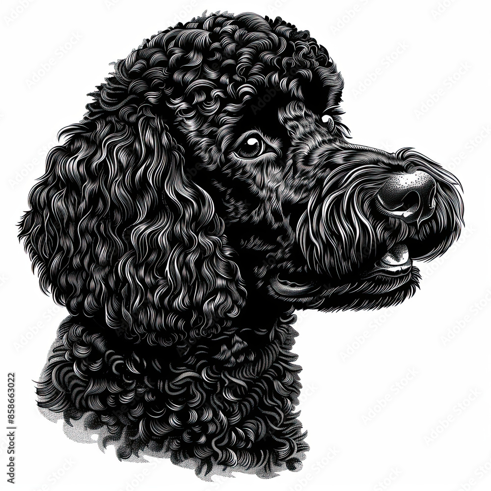A black and white drawing of a poodle dog A black and white drawing of a poodle dog