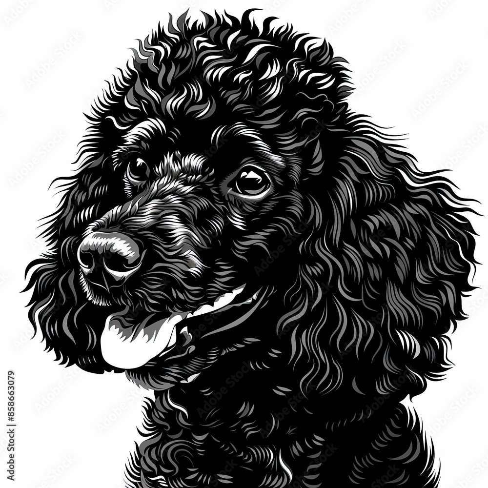A black and white drawing of a poodle dog A black and white drawing of a poodle dog