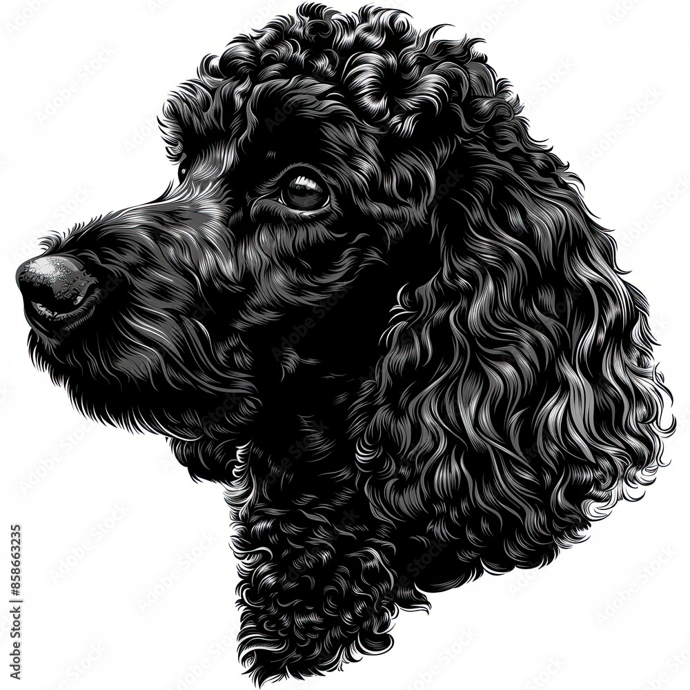 A black and white drawing of a poodle dog A black and white drawing of a poodle dog
