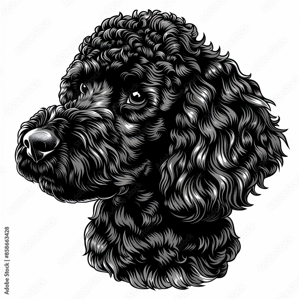 A black and white drawing of a poodle dog A black and white drawing of a poodle dog