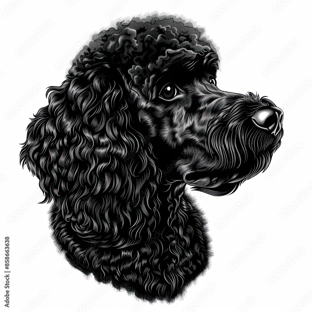 A black and white drawing of a poodle dog A black and white drawing of a poodle dog