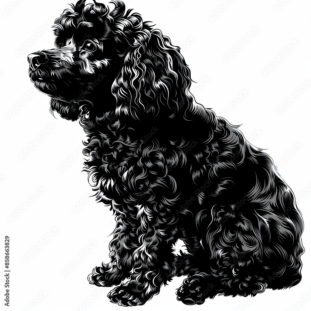 A black and white drawing of a poodle dog A black and white drawing of a poodle dog