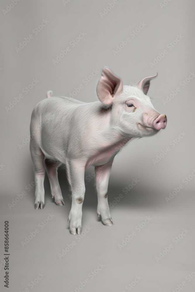 the beside view Babi Landrace Pig standing, left side view, white copy space on right isolated on white background the beside view Babi Landrace Pig standing, left side view, white copy space on right isolated on white background