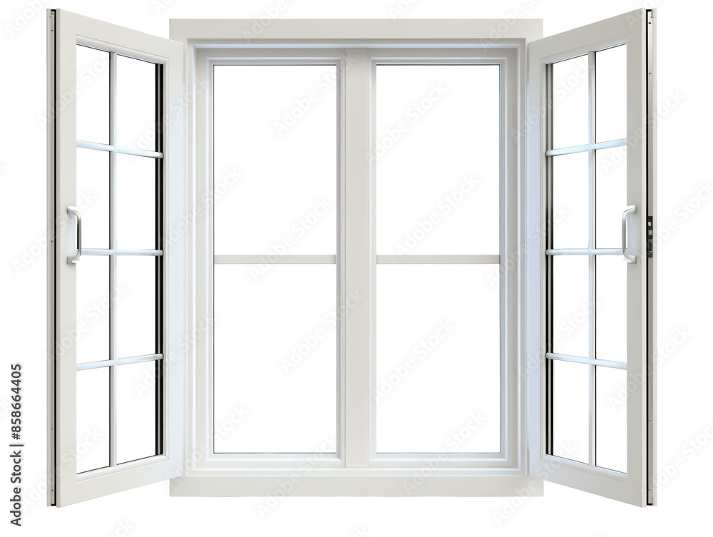 A white window with two panes of glass and a white frame A white window with two panes of glass and a white frame