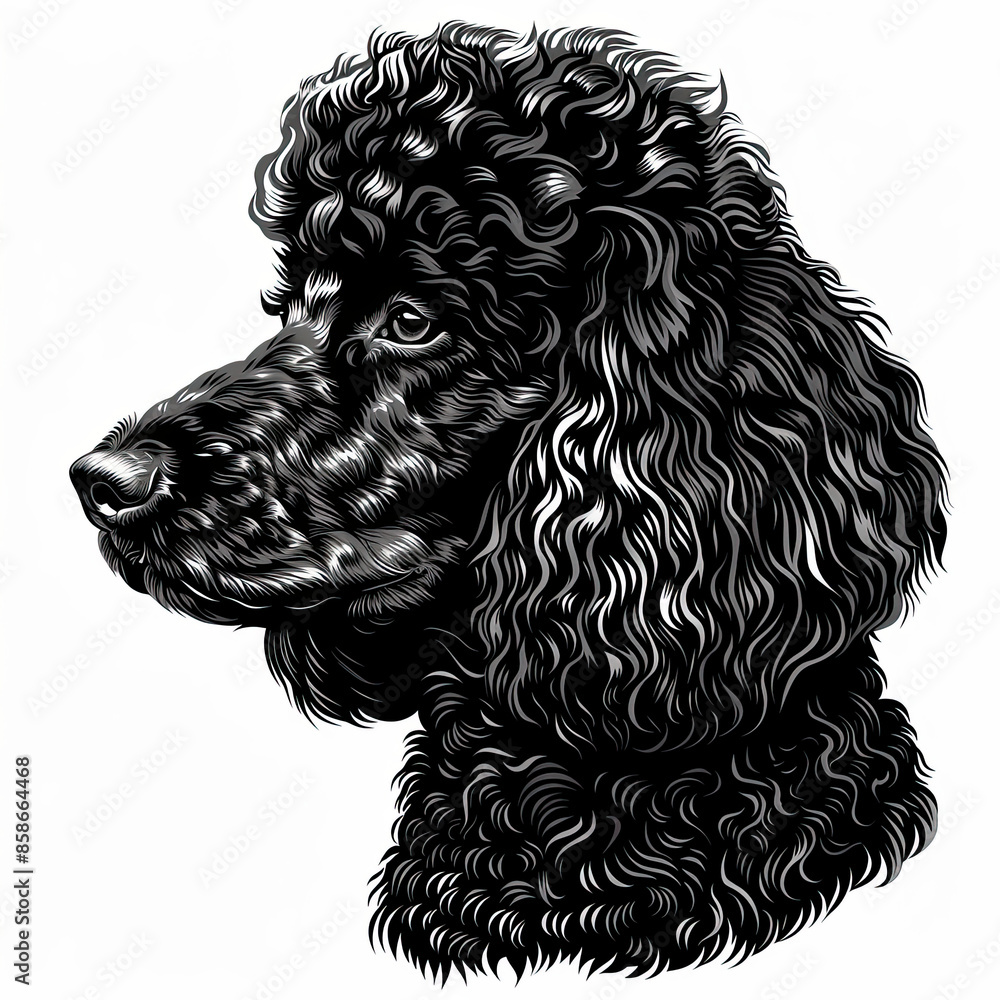 A black and white drawing of a poodle dog A black and white drawing of a poodle dog