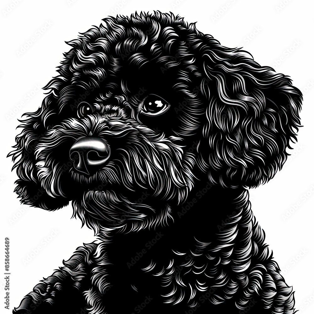 A black and white drawing of a poodle dog A black and white drawing of a poodle dog
