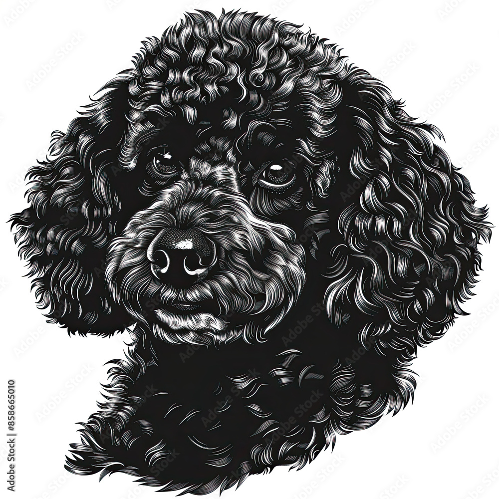 A black and white drawing of a poodle dog A black and white drawing of a poodle dog