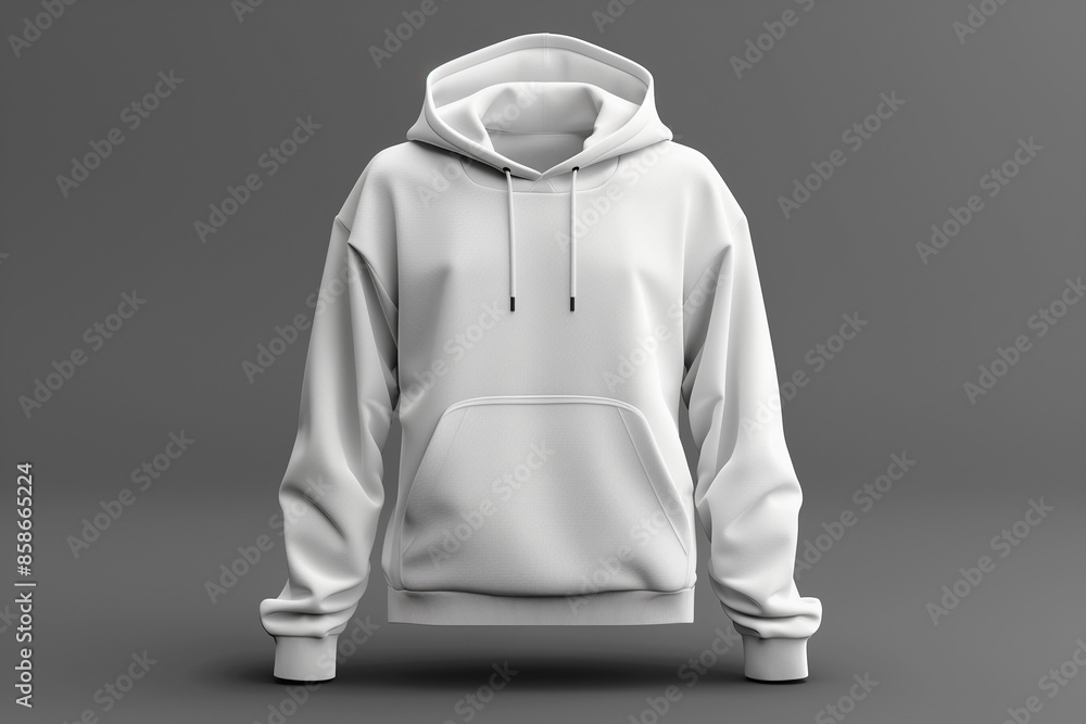 Blank white hoodie mockup isolated on gray background, perfect for showcasing custom clothing designs or clothing branding Blank white hoodie mockup isolated on gray background, perfect for showcasing custom clothing designs or clothing branding