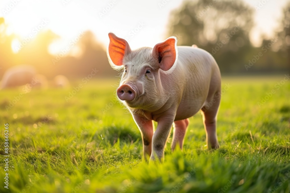 View from side body of a Dberkshire pig standing on grass, Awe-inspiring, Full body shot ::2 Side Angle View View from side body of a Dberkshire pig standing on grass, Awe-inspiring, Full body shot ::2 Side Angle View