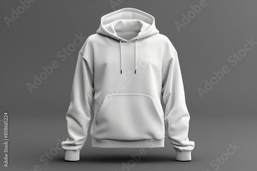Blank white hoodie mockup isolated on gray background, perfect for showcasing custom clothing designs or clothing branding © Nina