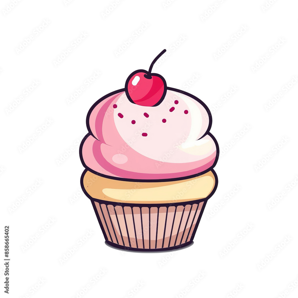 A cute cartoon cupcake with a cherry on top A cute cartoon cupcake with a cherry on top