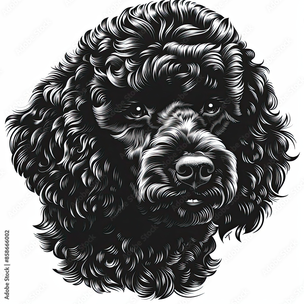 A black and white drawing of a poodle dog A black and white drawing of a poodle dog