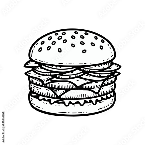 simple line doodle hamburger food hand drawn vector illustration template design