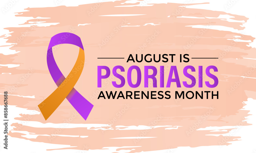 Fototapeta premium Vector illustration of Psoriasis awareness month is observed every year in August. Banner design template.