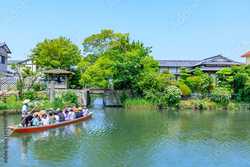 初夏の柳川の風景　柳川掘割川下り　福岡県柳川市　Scenery of Yanagawa in early summer. Yanagawa Horiwari river rafting. Fukuoka Pref, Yanagawa City.