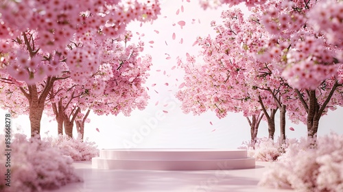 Acrylic podium in cherry blossom garden photo