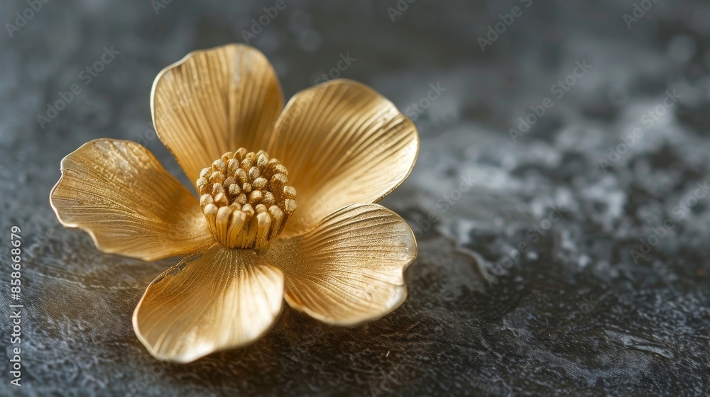 Naklejka premium Minimalist gold metal flower, sleek and simple style, raw texture, refined and understated elegance