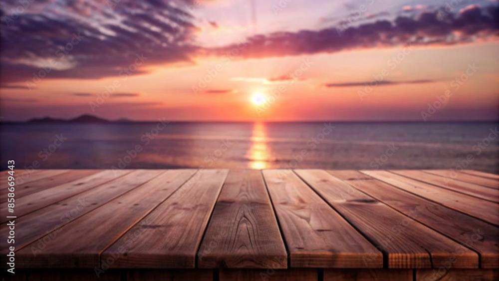Beautiful sunset and sea top view of wooden table Beautiful sunset and sea top view of wooden table