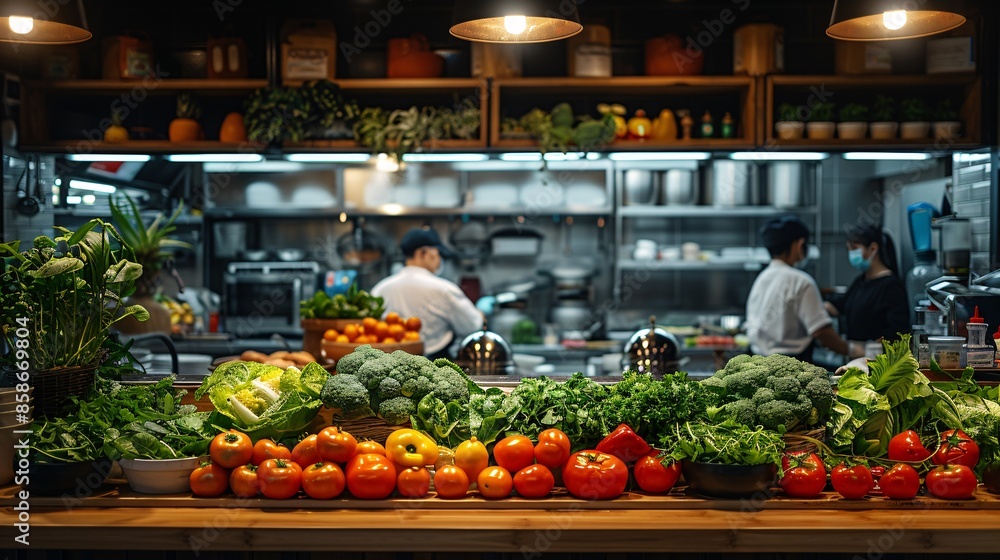 Chefs preparing meals with fresh vegetables Chefs preparing meals with fresh vegetables