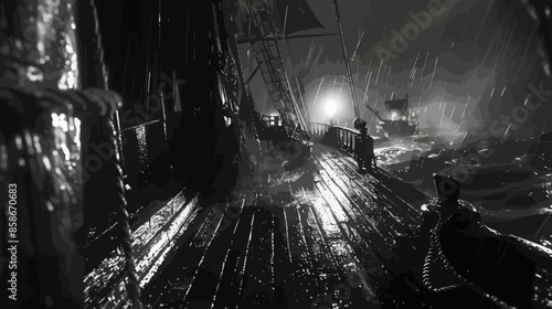 Stormy Night on a Ship: A Sailor Braves the Raging Sea