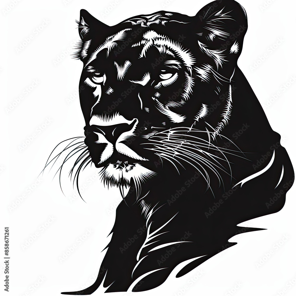Obraz premium A black and white drawing of a panther on a white background