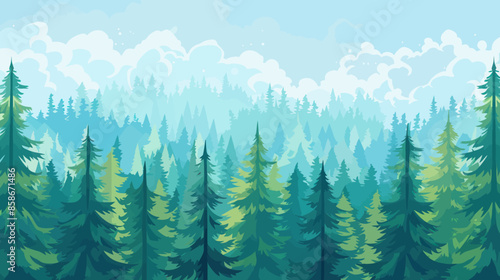Forest Scene with Blue Sky and White Clouds