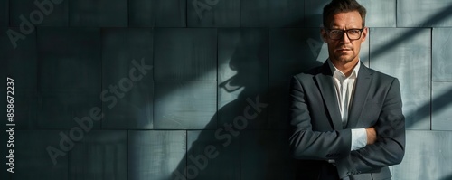 Businessman with a shadow reflecting lies, truth vs deception, business ethics photo