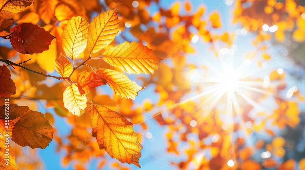Sunlit canopy of autumn leaves, creating a warm, golden background Sunlit canopy of autumn leaves, creating a warm, golden background