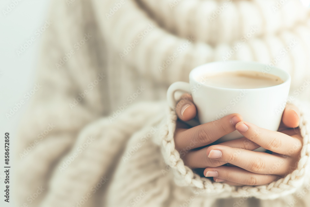 Cozy Close-Up of Hands Holding a Warm Mug of Coffee in a Soft Sweater
Cozy Close-Up of Hands Holding a Warm Mug of Coffee in a Soft Sweater