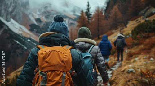 Wallpaper Mural Group of hikers with backpacks hiking on mountains. Torontodigital.ca