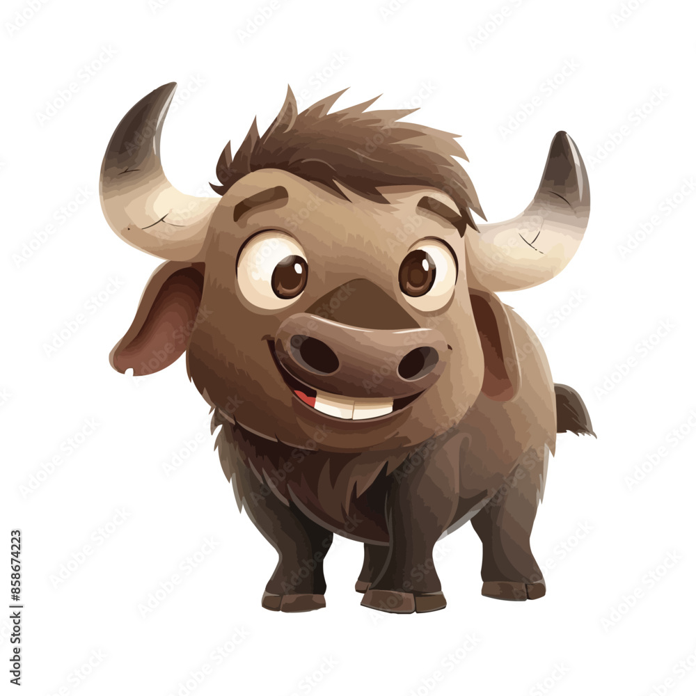 a happy Buffalo cartoon character on white background. vector a happy Buffalo cartoon character on white background. vector