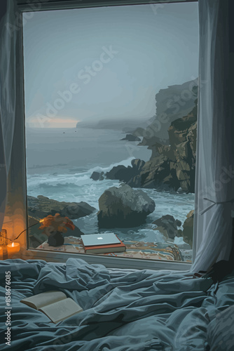 Serene Ocean View from Bedroom Window