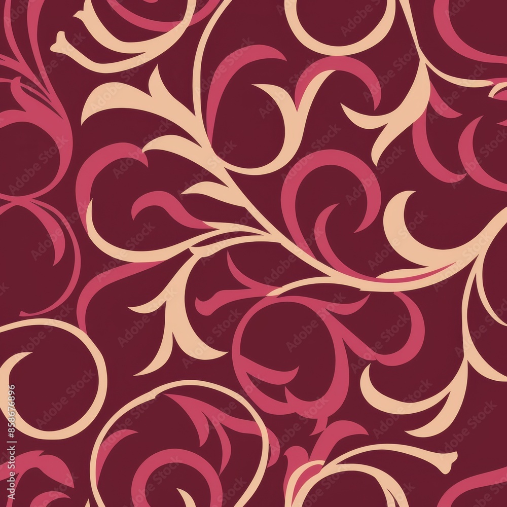 Create a repeating scroll pattern with whimsical swirls and curls. Use a single color such as burgundy to highlight the fluidity of the design. Create a repeating scroll pattern with whimsical swirls and curls. Use a single color such as burgundy to highlight the fluidity of the design.