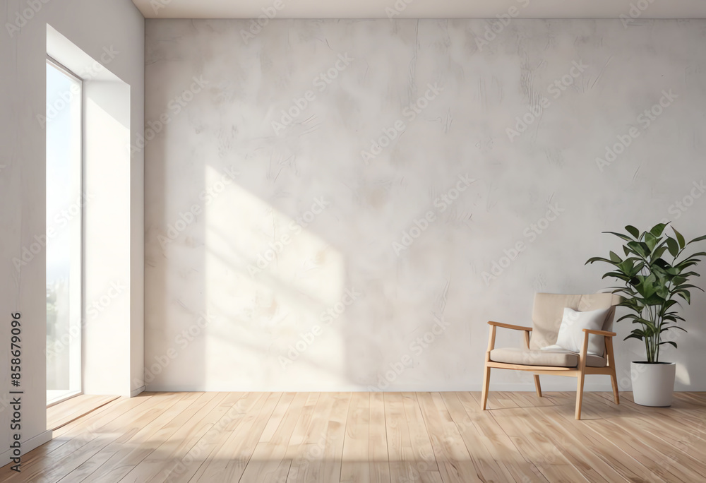 front view summer concept interior with simple arm chair and copy space blank wall front view summer concept interior with simple arm chair and copy space blank wall