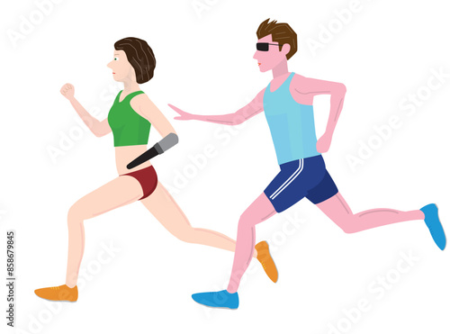 パラ陸上のユニバーサルリレーのイラスト素材です。