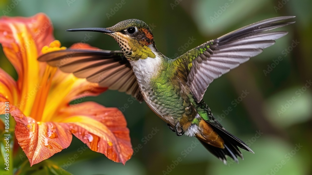 Fototapeta premium hummingbird on a flower hd 8k wallpaper stock photographic image 
