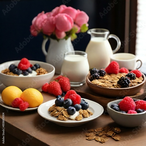 muesli with berries and milk