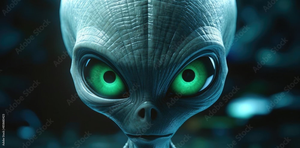 alien background with green eyes and a black nose, featuring a blue statue and a blue and green face alien background with green eyes and a black nose, featuring a blue statue and a blue and green face