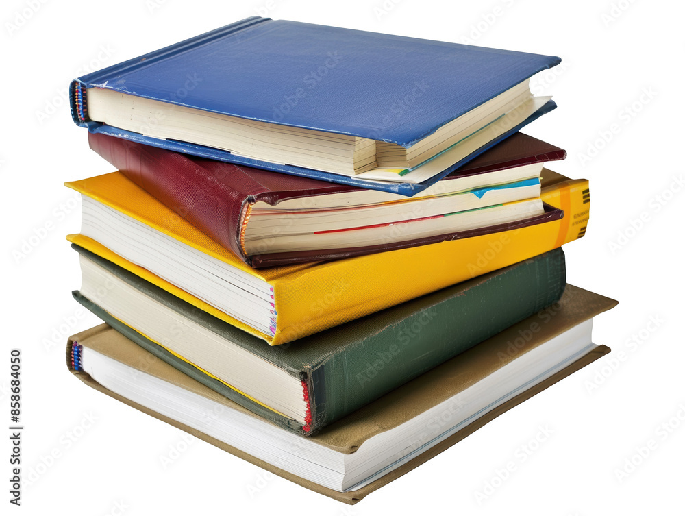 A stack of books with the top one being blue