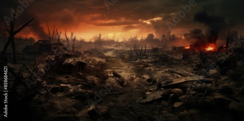 battlefield background, fire and smoke in the dark