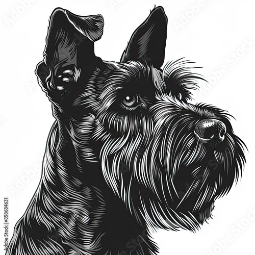 A black and white drawing of a Miniature Schnauzer dog photo