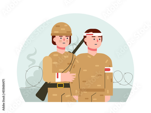 Army fighter injured during war. Army vector illustration