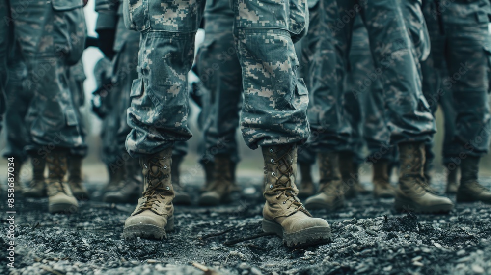 Anonymous soldiers in combat gear legs in formation Anonymous soldiers in combat gear legs in formation