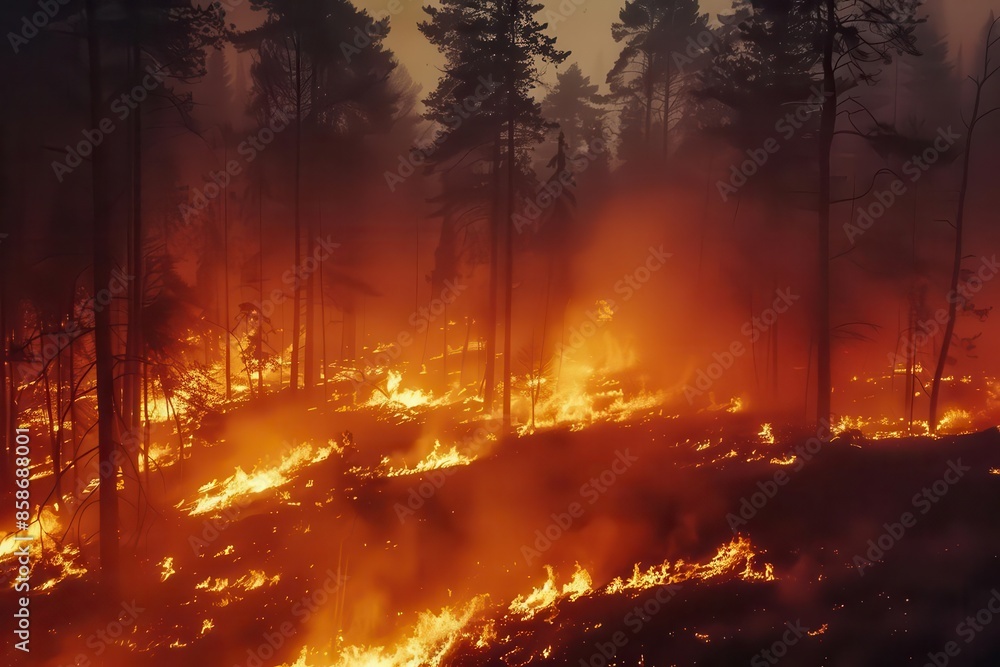 devastating forest fire causing massive environmental damage wildfire emergency response and prevention concept devastating forest fire causing massive environmental damage wildfire emergency response and prevention concept