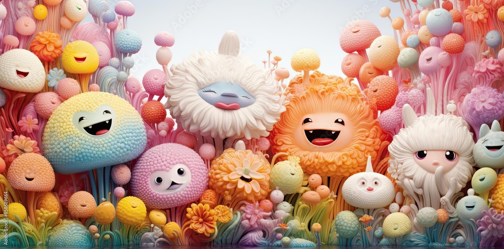 happy background with cartoon characters and eggs in the air happy background with cartoon characters and eggs in the air