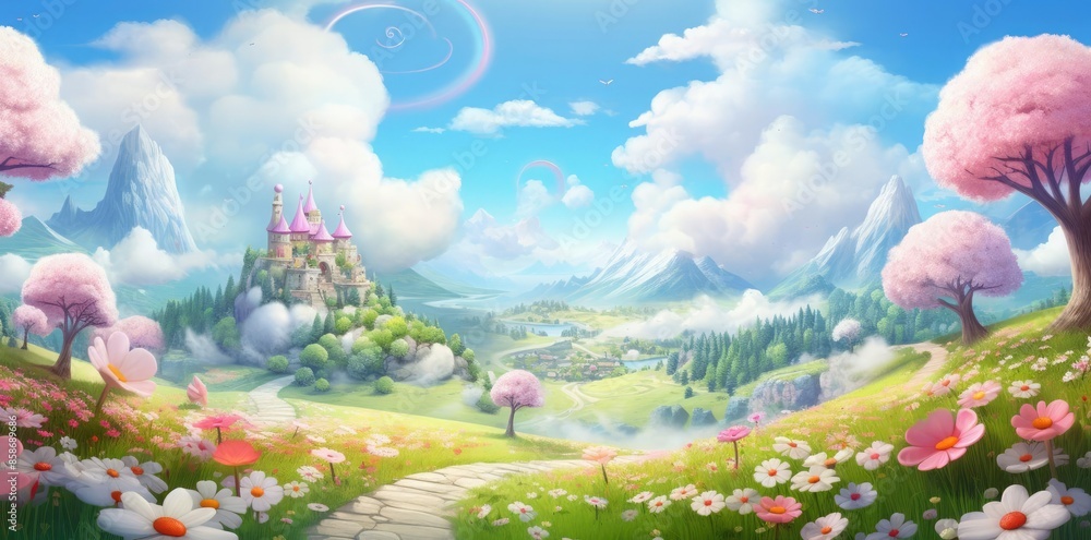 Fototapeta premium happy background with a castle in the sky