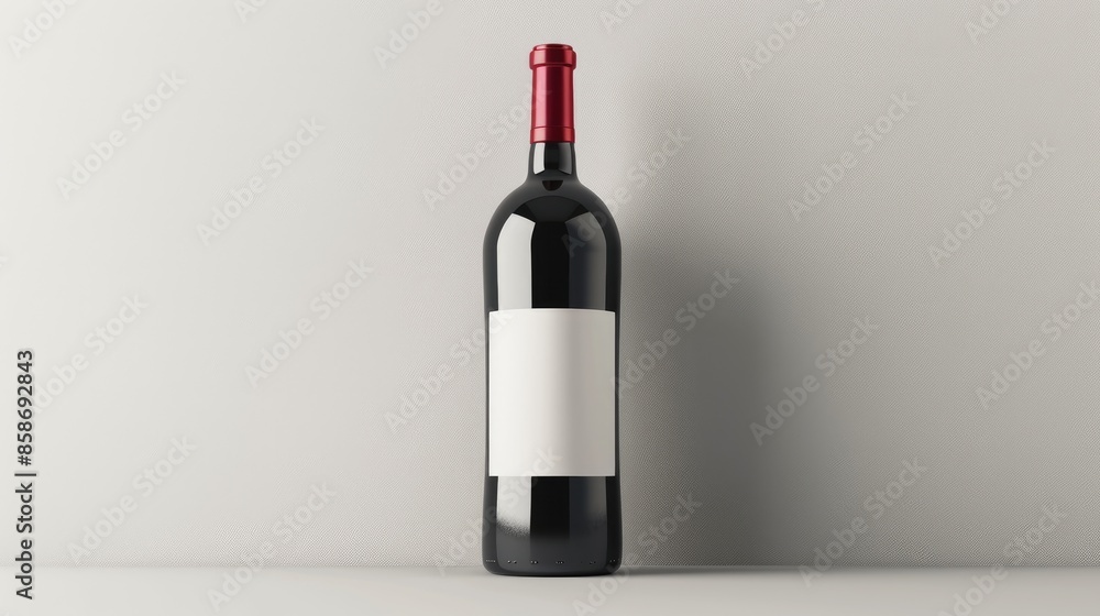 Customizable red wine bottle with blank label against white backdrop Personalize the label easily Customizable red wine bottle with blank label against white backdrop Personalize the label easily