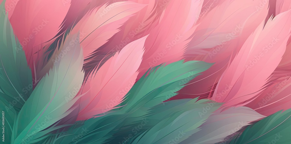 pink and green background with feathers in the air pink and green background with feathers in the air