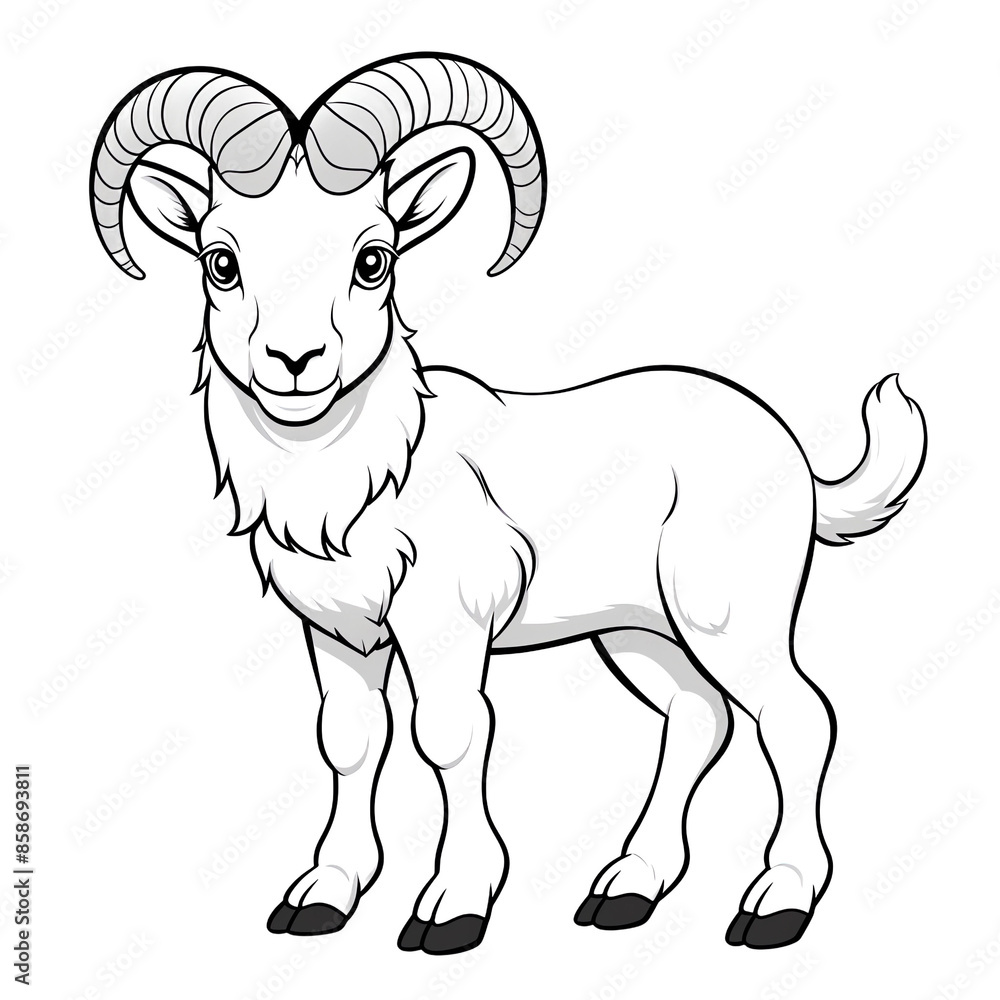 A cute cartoon Urial Sheep coloring page, with simple line art style on a white background A cute cartoon Urial Sheep coloring page, with simple line art style on a white background